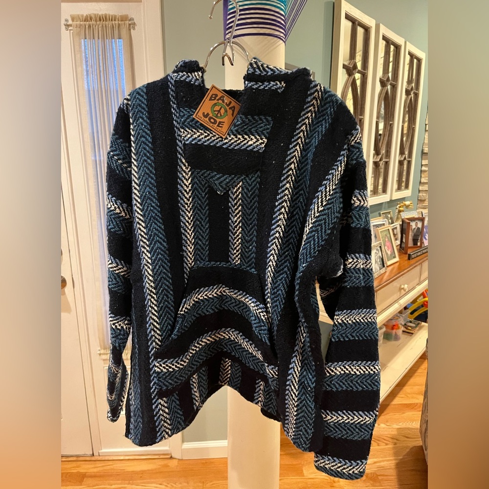Fun Baja Joe Sweater - mens XL striped blue and white